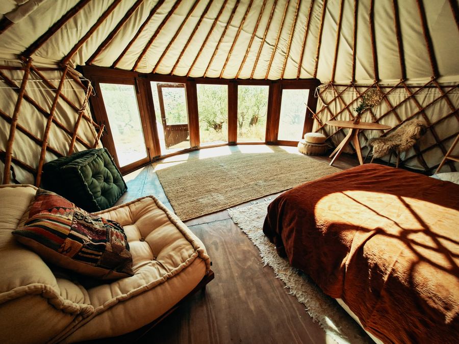 Interior of an 18 foot Yurt Workshop yurt in a woodland setting
