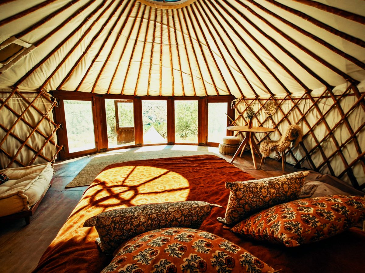 Interior of a handcrafted Yurt Workshop yurt
