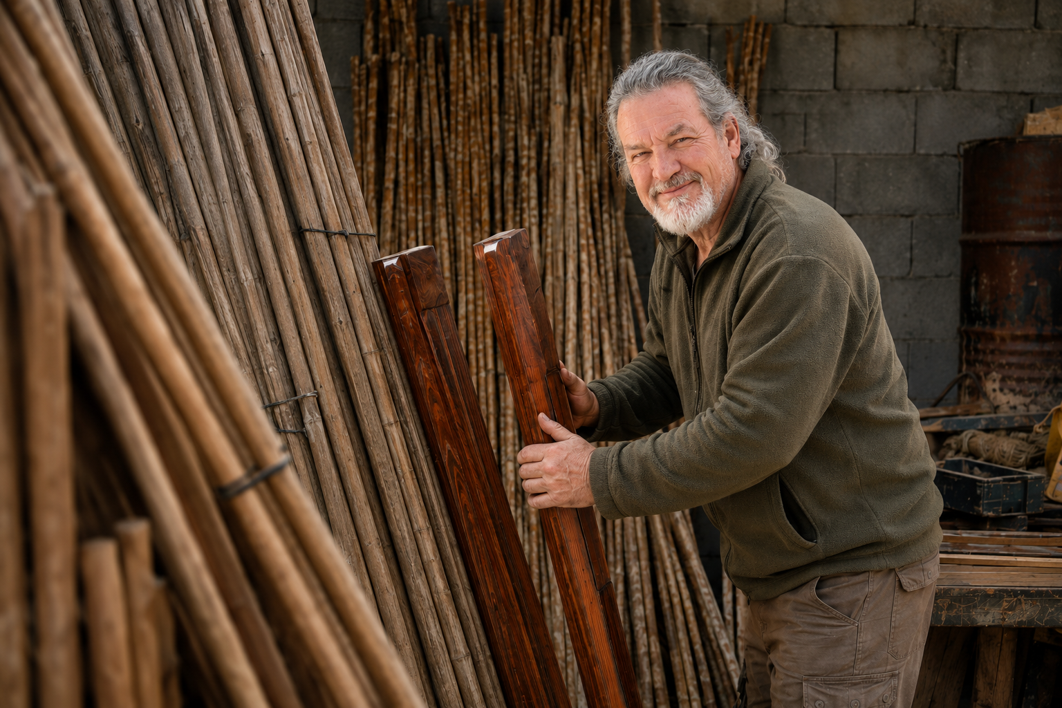 Rob Matthews working on a handcrafted yurt in the Yurt Workshop