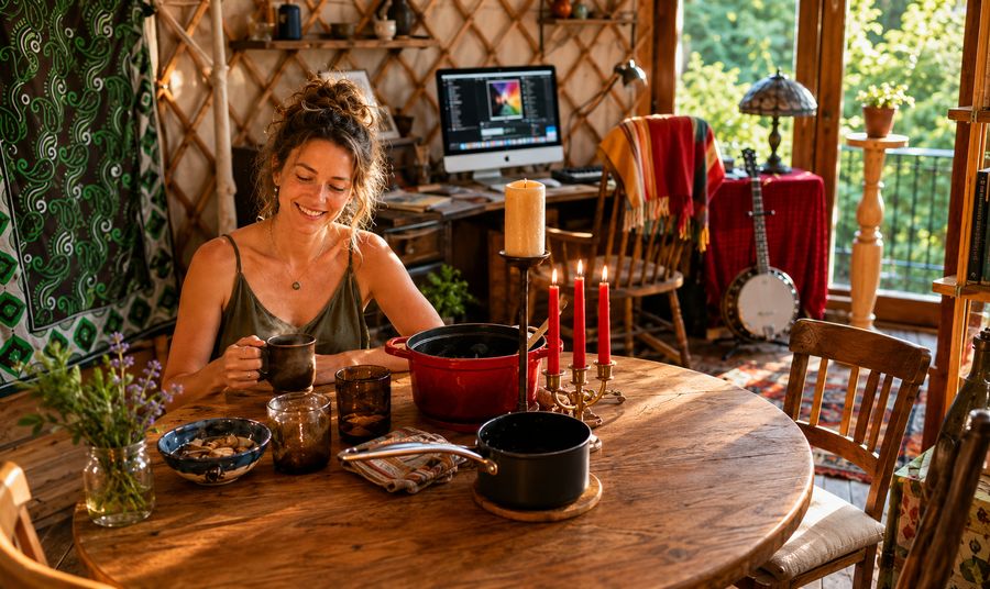 Comfortable handcrafted Yurt Workshop living space